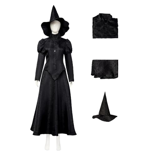Fiwawe Adult Costume Witch Women Cosplay Dress Black Full Hat