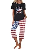 Ekouaer Womens Pajamas Set Short Sleeve Pajama for Women Sets Sleepwear Tops with Capri Pants Pj Set