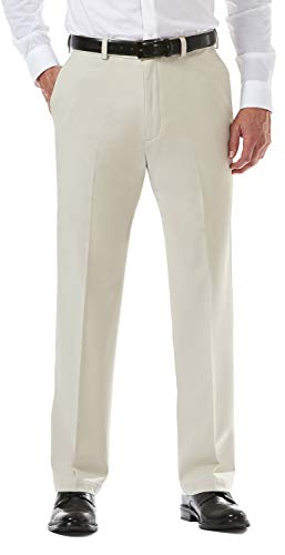 Haggar Men's Cool 18 PRO Classic Fit Flat Front Expandable Waist Pant, String, 44Wx32L
