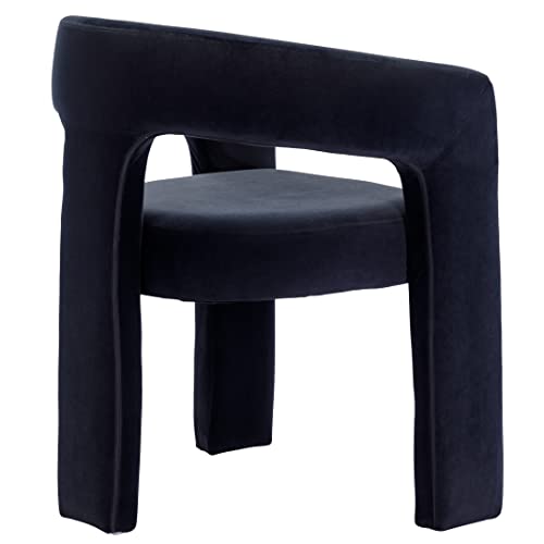 Rivova Modern Barrel Dining Chair, Velvet Upholstered Accent Side Chair With Arms Comfy Makeup Vanity Chair, Dining Living Room Kitchen Chair, Black #TOP5