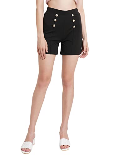 Image of POPWINGS Casual Solid Mid-Rise Button Shorts for Women || Shorts for Women Stylish || Pull-On Women Shorts || Summer Wear Shorts for Women