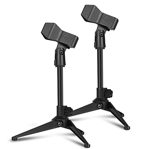 Depusheng Soporte de micrófono de escritorio plegable de ángulo ajustable sobre mesa plegable soporte de montaje de micrófono soporte de plástico negro (2 piezas)