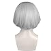 ANOGOL Hair Cap+ Grey Bob Wig Cosplay Grey Short Wigs for Anime Costume Gray Straight Synthetic Hair Costume Fancy Dress Halleween Wigs (No Blindfold)