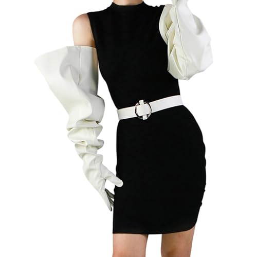 ユニセックスフェイクレザーグローブ85cmの長さドラマチックスリーブデザインイブニングガラアクセサリー特大デザインの光沢のあるイブニンググローブ