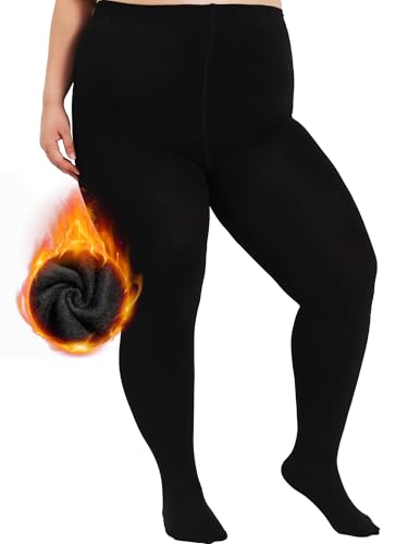 DancMolly Plus Size Fleece Lined Tights Winter Warm Womens Tights, High Waisted Opaque Pantyhose