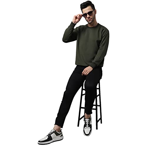 Image of BZR-Men's Fleece Round Neck Regular Sweatshirt (Sw Rrn Black 01-L Black L)(1903)
