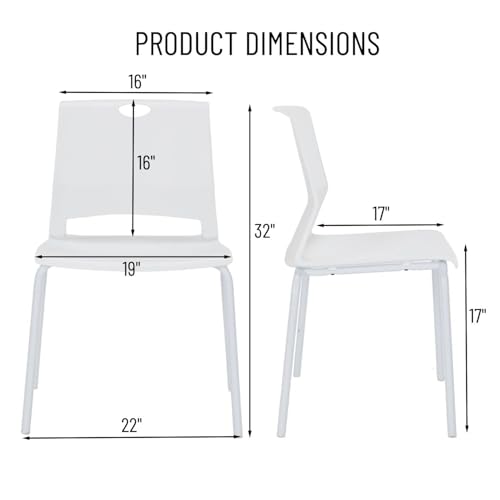 Image of White Stackable Chairs Set of 4, Modern Office Guest Chair Wide Seat, Stackable Dining Chairs, Plastic Chair for Conference Room, Living Room, Waiting Area, Classroom.