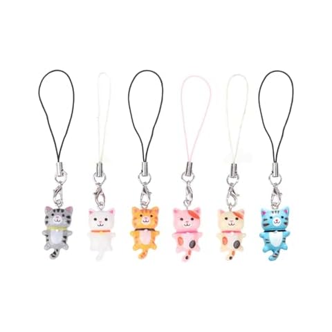 PUCAPOCO Cute Cat Phone Charm Kawaii Aesthetic Phone Charms Strap Keychain for Backpack Wallet Bag 6PCS (6) Cover