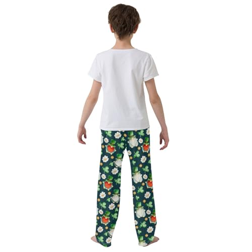Gnome Shamrock Flowers Boys Long Pants Soft Trousers Elastic Waist Kids Lounge Bottoms with Pockets S-XL3