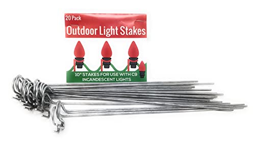 Nickanny's Lawn Stakes For Christmas Yard Lights-Heavy Duty Galvanized Steel Wire 10” Long 20 Per Pack-For Sidewalk Or Driveway Decorating (C9 / Incandescent Style (Larger Base), 80) #TOP1
