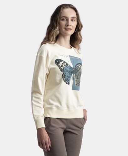 Image of Jockey A191 Women Super Combed Cotton French Terry Fabric Printed Sweatshirt