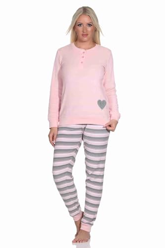 Normann Wunderschöner Damen Frottee Schlafanzug mit Bündchen und Herz-Motiv - auch in Übergrössen, Farbe:rosa, Größe:40-42