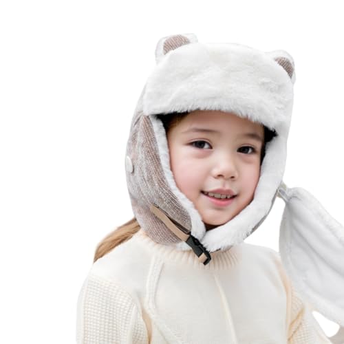 Kids Trapper Hat Girl Winter Earflap Hat Faux Fur Ushanka Caps with Cute Cat Ears Aviator Ski Cap for 6-10Y3