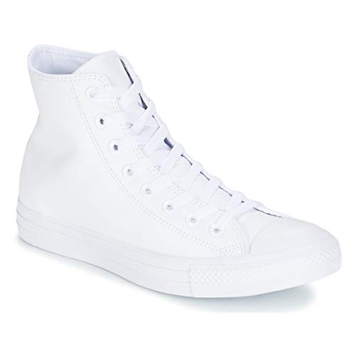 Converse Chuck Taylor All Star Leather High Top Shoe, White Monochrome, 6 M US