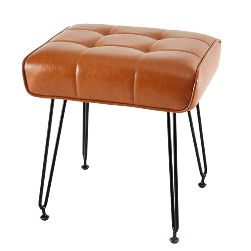 EBENCHICO PU Leather Vanity Stools, Vanity Stool Chairs for Makeup Faux Leather Foot Stools Ottoman with Metal Leg Make up Chairs for Vanity Small Bench Seat for Living Room Bedroom (Brown)