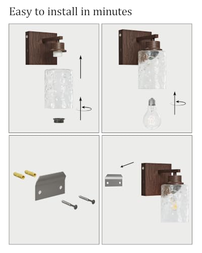 Image of Rayogale Hammered Glass Battery Operated Wall Sconces Set of Two Walnut