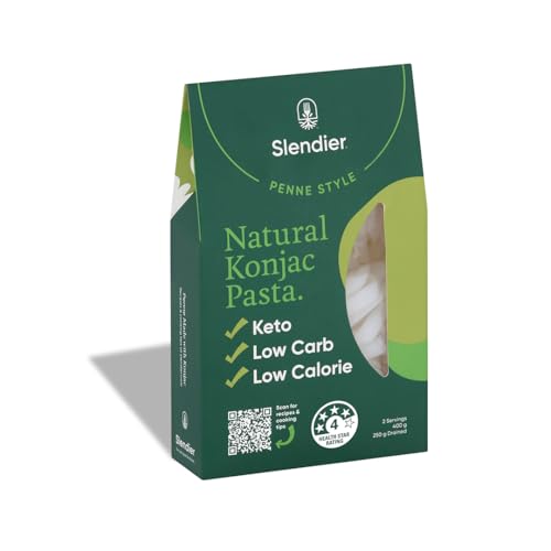 Slendier - Pasta penne orgánica de konjac Bio | Pasta penne | Vegana y sin gluten | Baja en carbohidratos y calorías | Sin aditivos | A base de plantas | Cetogénica | Fácil de preparar | 400 g