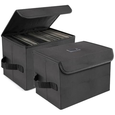 alavisxf xx 7-inch Vinyl Record Storage Box, Nylon Foldable and Stackable Set of 2 Vinyl LP Storage Organizer Case with Lid and Handle Can Hold 120 Single Record (7-inch) Cover