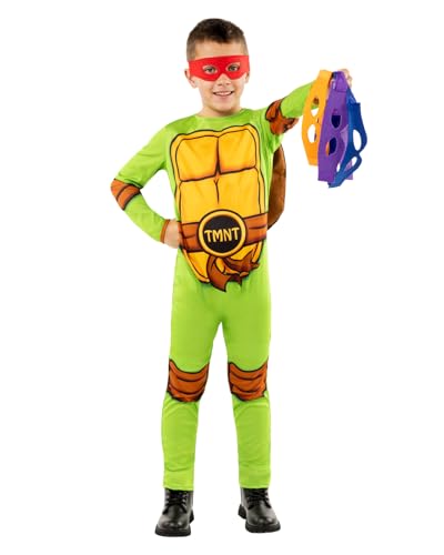 Funidelia Déguisement Officiel des Tortues Ninja pour Garçon et Fille avec combinaison, carapace et 4 masques, Tenue de Ninja Enfant, Déguisements de Carnaval,...