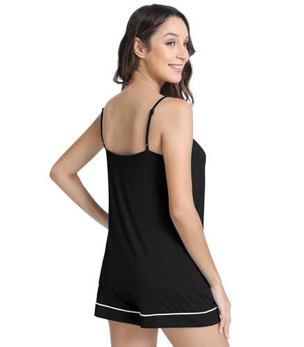 Image of NACHILA Pajamas Set for Women-Viscose Made from Bamboo, Sleeveless Sleepwear Cami Pajamas Shorts Sets Camisole Pjs Nightwear