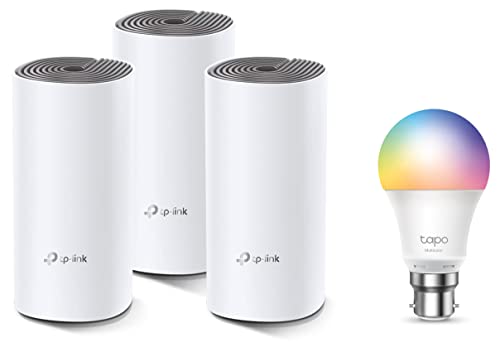 Image of TP-link Deco E4(3-Pack) Dual Band WiFi Mesh AC1200 Smart Router and Free Color tp-link Tapo Smart WiFi Bulb Tapo L530B 8.7W