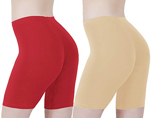 Image of Buy That Trendz Cotton Lycra Tight Fit Stretchable Cycling Shorts Womens | Shorties for Active wear /Exercise /Workout /Yoga /Gym /Cycle /Running Red Grey Combo Pack of 2