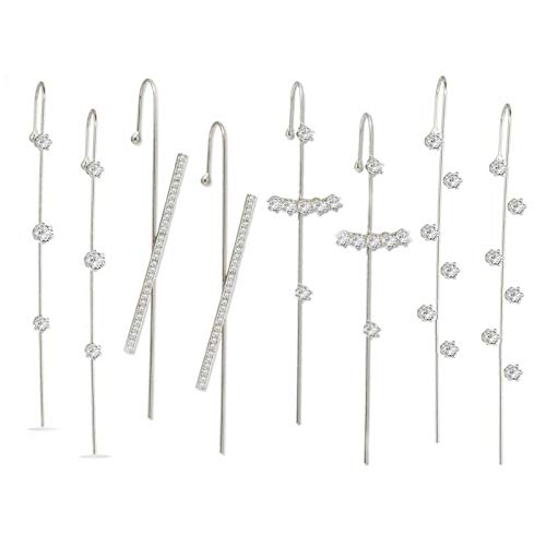 4Pcs Ear Wrap Crawler Hook Earrings for Women Gold Hypoallergenic Piercing Ear Cuffs Climbers Earrings Simple Cubic Zirconia Rhinestone Hoop Earrings (8PCS Silver Ear Crawler Hook Earrings)