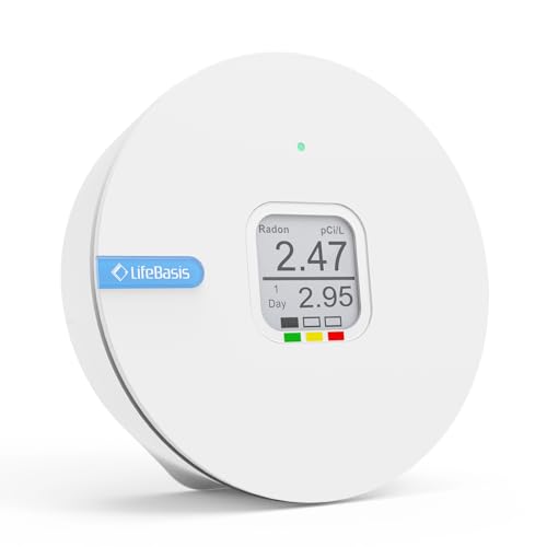 LifeBasis Radon Detector for Home, Portable E-Ink Display Radon Meter with Short & Long Term Monitoring of Radon Levels, Switchable Mesurement Unit Bq/m3 or pCi/L, Battery-Powered