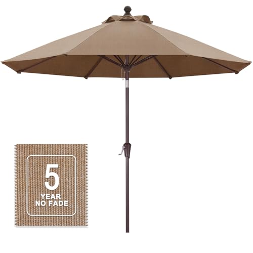 MASTERCANOPY Olefin 5-Year-Non-Fading 9ft Patio Umbrella with Tilt and Crank, Large UV Resistant Outdoor Table Umbrella with 8 Fiberglass Ribs for Deck, Yard & Market, Khaki