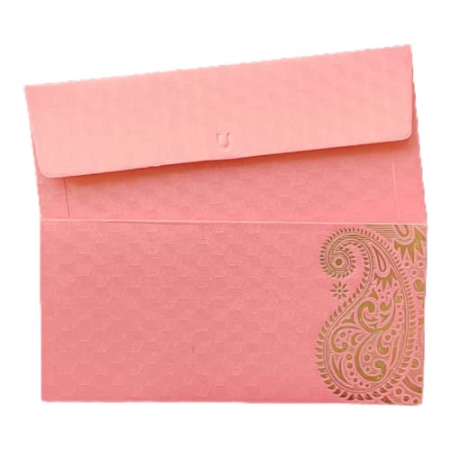 Image of Pack of 25 Matellic Baby-Pink Colourful Designer Shagun Lifafa /Money Gift Envelope with Golden Ambi for Gifting Money on Wedding, Birthday & Any Other Occasion