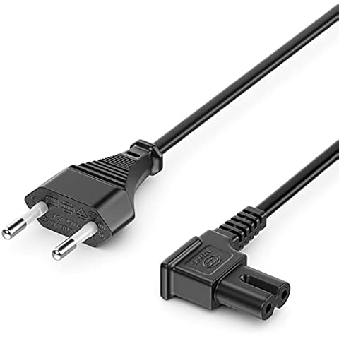 deleyCON 2m Netzkabel Stromkabel Strom Kabel Stecker Typ C Eurostecker auf C7 Buchse 90° Gewinkelt Euro-Netzkabel Kleingerätekabel Euro 8 TV Blu-Ray Haushaltsgeräte Netzteile - Schwarz Cover