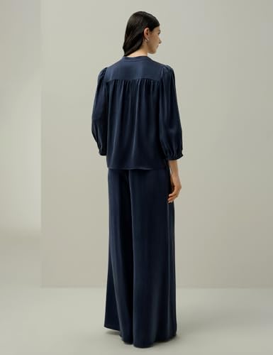 LilySilk 100% Silk Suede Wide-Leg Pants for Women Elastic Band Pleated Front Casual Dressy3