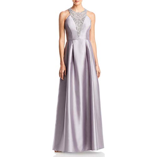 Adrianna Papell Women's Beaded Halter Bodice Long Mikado Sleevele...
