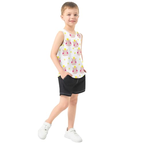 J JOYSAY Crowned Hippo Stars White Boys Tank Top Sleeveless Muscle Shirts Quick Dry Kids T-Shirts 3-15T4