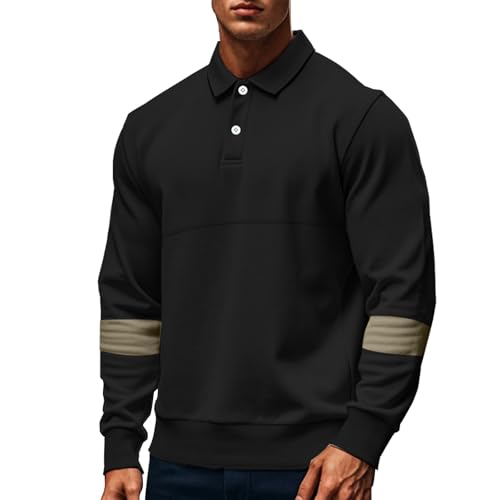 Mens Quarter Sweatshirt Casual Long Sleeve Polo Collar Quilted Sweatshirt Striped Button Pullover Shirts2
