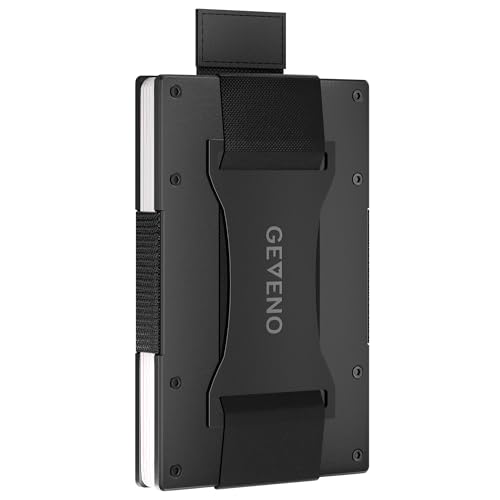 Slim Wallet for Men – Minimalist RFID Blocking Men's Wallet, Holds 1–18 Cards & Easy Access Pull Tab, Metal Aluminum Credit Card Holder with Cash Strap (Black)