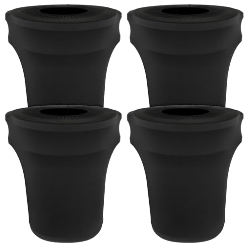 Image of BSTKEY 55 Gallon Stretch Spandex Trash Can Cover, 4 Pack Outdoor Fitted Waste Container Cover Round Garbage Can Covers for Wedding Party Commercial Fundraiser Decor, Without Trash Can (Black)