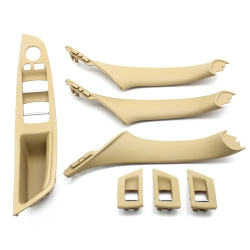 Compatible With For 5-Series F10 F11 F18 2010 2011 2012 2013 2014 2015 2016 2017 インテリアドアプルハンドルトリムカバーセットに 車用室内ドアハンドルの(Beige,7pcs)