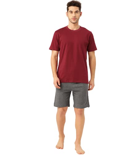 Image of Style Quotient Men Maroon & Grey Solid Night Suit