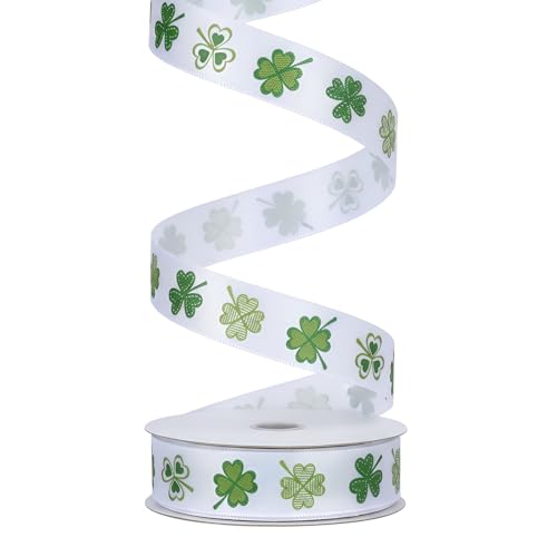 Ribest Shamrock Ribbon, 5/8 in 10 Yd, Green/White