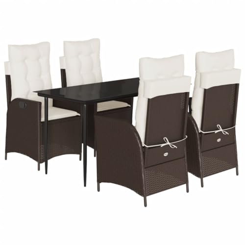 Kangmusi 3213197 - Juego de comedor de jardín con cojín (5 piezas, poliratán), color marrón