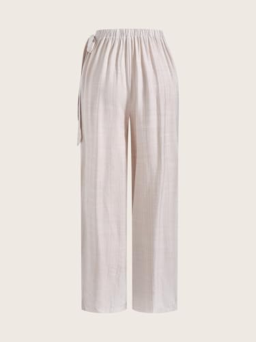 Women's Ruched Tie Side Wide Leg Pants Elegant Wrap High Waisted Loose Trousers with Pockets2