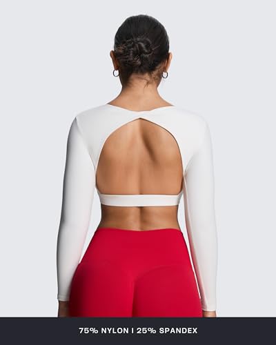 Image of Aoxjox Women's Define Sculpt Long Sleeve Crop Tops | buttery soft fabric,curved hem,hollow back, low support, removable pads, workouts,yoga,gym, daily wear