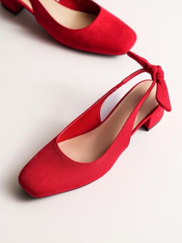 Image of Coutgo Womens Chunky Low Heels Bow Slingback Pumps Closed Square Toe Wedding Party Dress Shoes