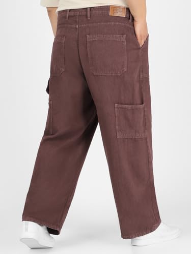 Image of Urbano Plus Men's Loose Mid Rise Baggy Fit Cargo Carpenter Jeans with 6 Pockets Non-Stretchable