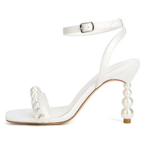 Women’s Heeled Sandals Pearl Wedding Shoes for Bride Open Toe Bridal Shoes Strappy Wedding Heels3