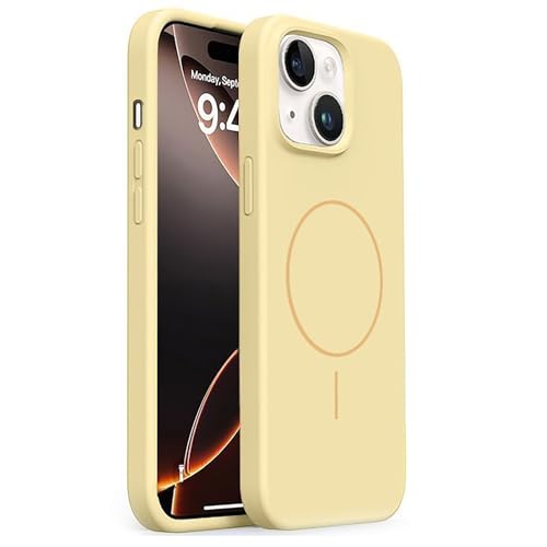 Mixroom - Custodia Cover Case per iPhone 13 / iPhone 14 in Tpu silicone liquido morbido compatibile con MagSafe con cerchio magnetico integrato Giallo C09