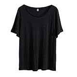 Amazhiyu Womens 100% Linen T-Shirt Summer Basic Short Sleeve Crew Neck Tee Black, Small