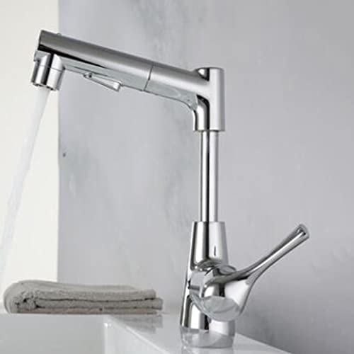 Robinet mitigeur de lavabo avec douchette extractible pivotante en laiton chrome
