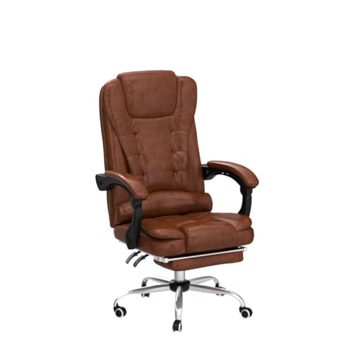 Kepler Brooks Italia Premium Leatherette Office Chair for Work | 3-Years Warranty | Boss Chair for Office, Ergonomic Executive Chair, Cushioned Arms & Seat, Leg Rest, Heavy Duty Metal Base (Brown)